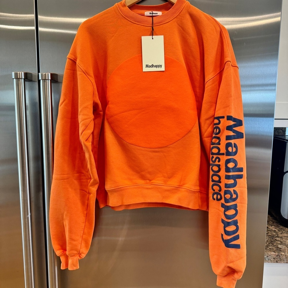 NWT MadHappy Headspace Heritage Crewneck Sweatshirt Introspection Orange /Navy